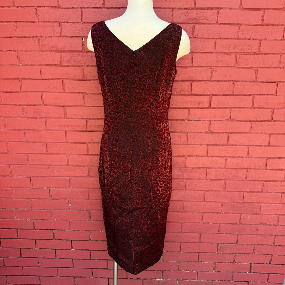 Maggy London Dress Size 12 Red Cheetah Animal Print Sheath Glam Vampy Romance